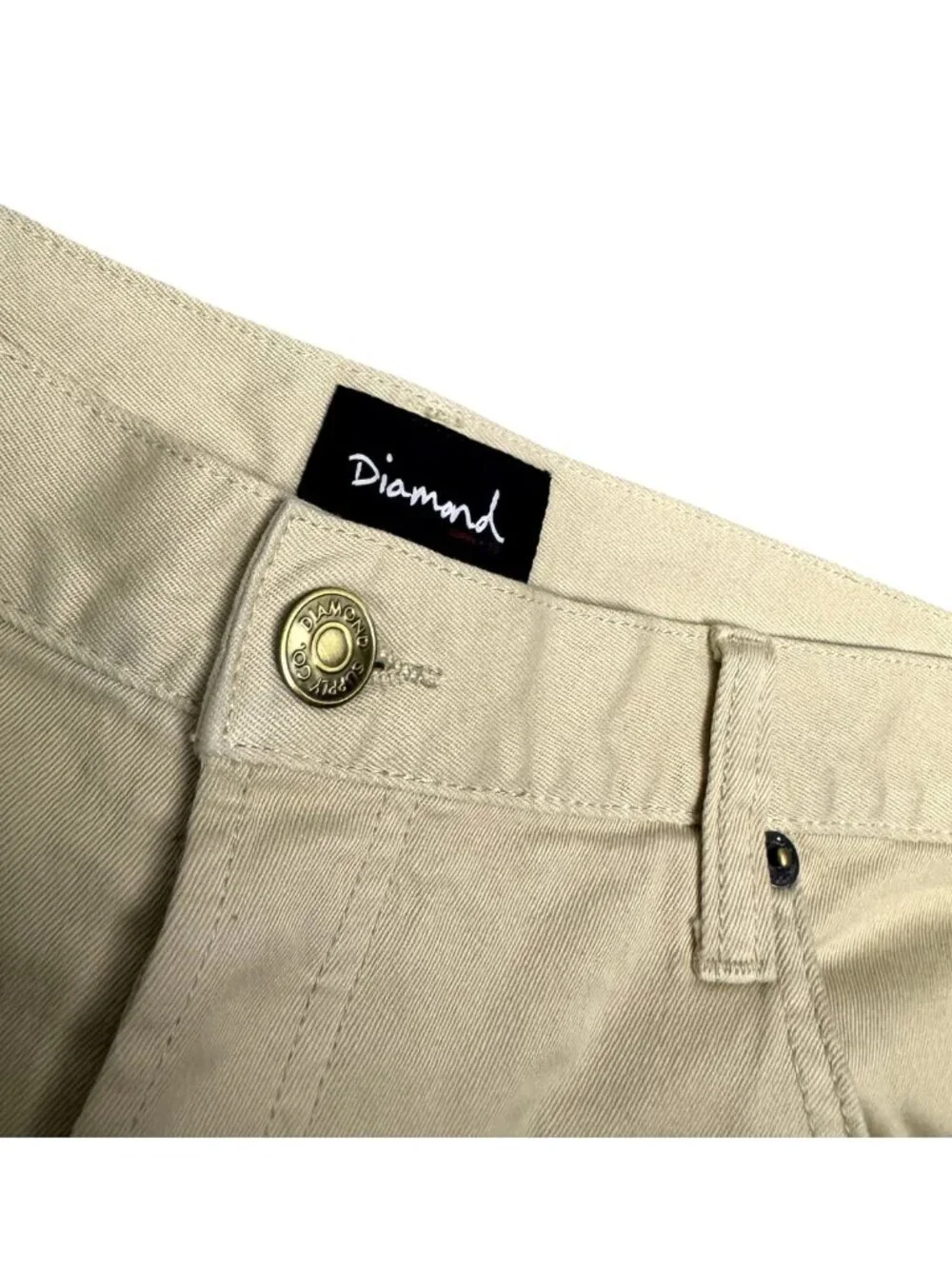 DIAMOND SUPPLY Designer Streetwear Slim Straight Cream Denim Pants Jeans 40x36